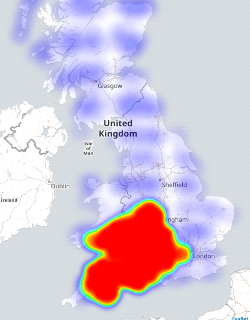 Google heatmap of driving distance.